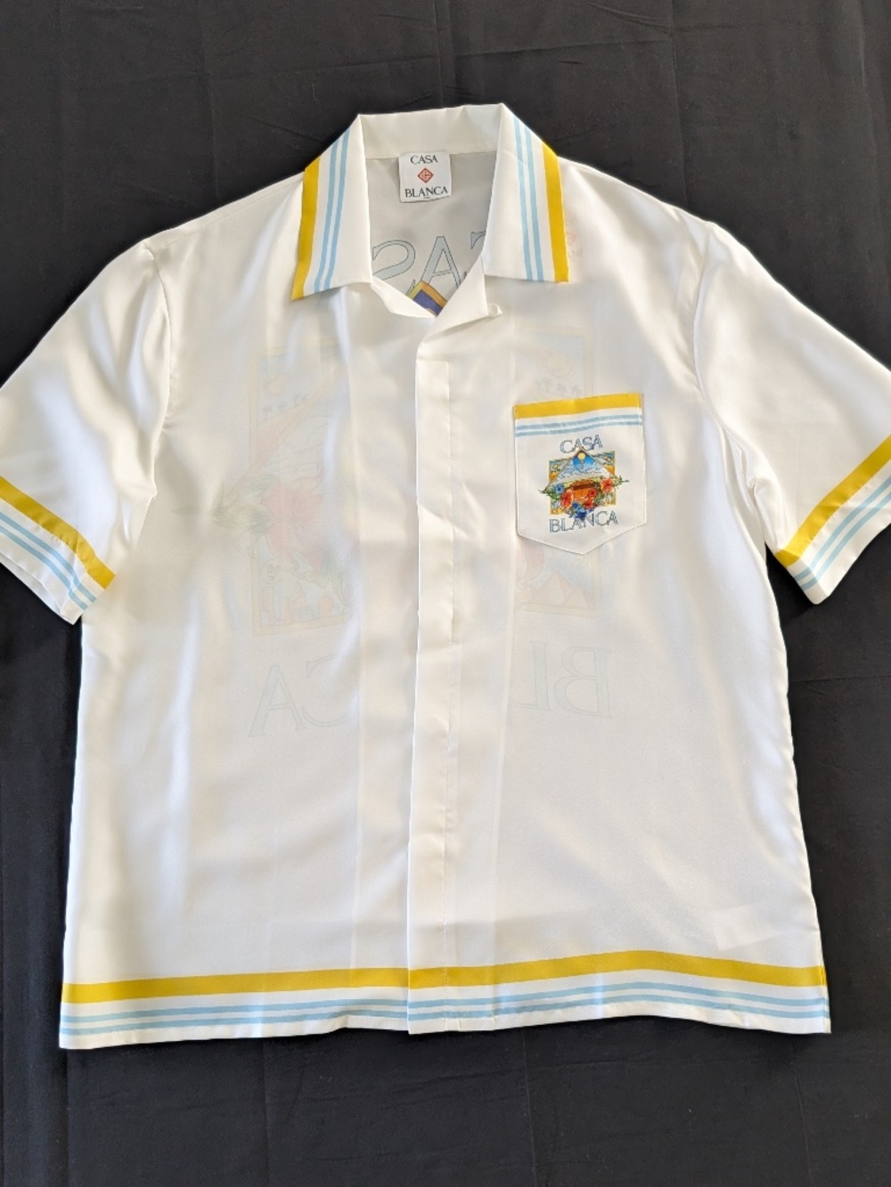 Casablanca Tennis Landscape Silk Shirt L Flower Court Icon Cuban Collar Polo NWT
